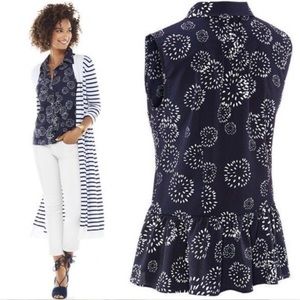 Cabi Navy Dandelion Wish Peplum Print Tank Top S